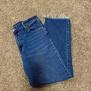 Wild Fable - Straight Leg Dark High Waisted Jeans Frayed Bottoms